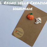 Orecchini con zucca e fantasmino in fimo realizzati interamente a mano 