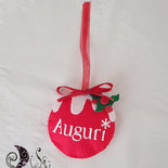 addobo albero di natale pallina con scritta personalizzabile auguri o nome rossa e agrifoglio idea regalo