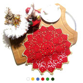 Centrino di Natale rosso con bordo oro rotondo ad uncinetto 26.5 cm - 14NTL