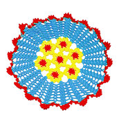 Centrino rosso turchese e giallo rotondo ad uncinetto in cotone 30 cm - 17CN