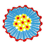 Centrino rosso turchese e giallo rotondo ad uncinetto in cotone 30 cm - 17CN