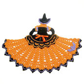Centrino di Halloween Strega arancione ad uncinetto in cotone 30x24 cm - 3HL