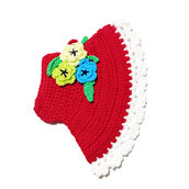 Presina cappello rosso con fiori ad uncinetto in cotone 12.5x18 cm - 38PRS