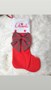 calza natalizia personalizzata vellutata con fiocchetto tartan