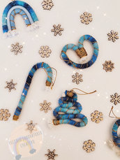 Addobbi Natalizi blu e oro, decorazione albero di Natale, regalo Natale, idea regalo, personalizzabile, bastoncino di zucchero, bretzel, babbo natale, cuore