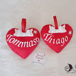 2 cuori rossi con nome addobbo albero di natale personalizzabile 