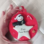 Pallina di natale con pinguino e stella - regalo personalizzato iniziale nome