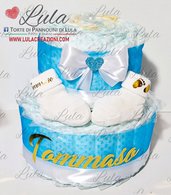 Torta di pannolini + Calzini personalizzati con dedica idea regalo nascita battesimo baby shower maschio azzurro blu celeste