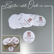 Biglietti/tag confetti per Nascita e Battesimo "Orsetto con cuoricino" - conf. da n. 25 tag