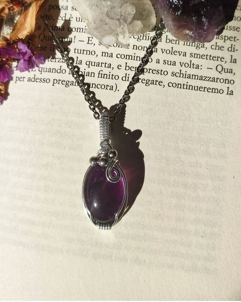 Collana Con Ciondolo Foglia In Argento 925 E Gemme Naturali: Granato, Peridoto, Citrino, Ametista - Gioiello Artistico Fatto A Mano