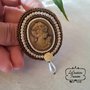 Spilla, cameo, vintage, retro', bead embrodery, marrone, avorio