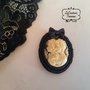 Spilla, brooch, cameo, vintage, retro', nero, avorio