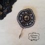 Spillone, vintage, retro', nero, grigio, argento, bead embrodery