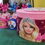 Scatola porta merende festa Barbie con operchio personalizzabile rivestita gomma crepla glitter