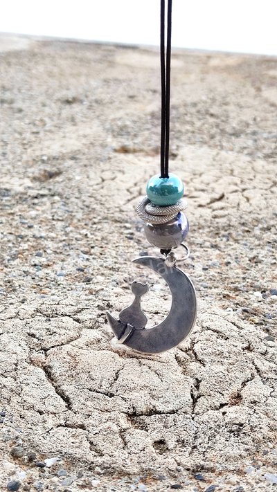 Collana Gatto Sulla Luna In Argento 925 - Ciondolo Tre Gatti Con Zirconie - Regalo Per Amanti Dei Gatti