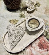 Vassoio Porta candela Cuore in Gesso Ceramico San Valentino Shabbychic