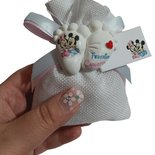 Bomboniera piedini gemelli nascita battesimo sacchetto shabby calamita magnete segnaposto minnie topolino 