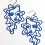 Orecchini Viso astratti, Orecchini colore Blu con monachelle di Acciaio - WME02