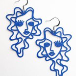 Orecchini Viso astratti, Orecchini colore Blu con monachelle di Acciaio - WME02