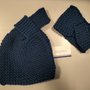 Completo borsa e fascia paraorecchie in lana blu fatto si ferri