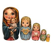 Bambola matrioska di legno dipinta "Maria col bambin Gesù"