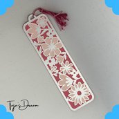Segnalibro floreale in cartoncino fucsia, rosa e avorio perlato