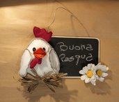 Ornamento lavagna pasquale con gallina pasquale 