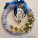 Ghirlanda decorativa pasquale, coniglietti, fiori, azzurro