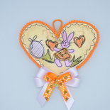 Cuore arancione con coniglietto decorazione pasquale, 19 cm x 22 cm