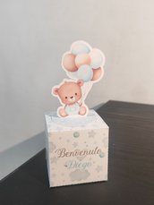 Scatolina orsetto palloncini nascita battesimo nuvole stelle confetti segnaposto bomboniera orso box porta confetti 