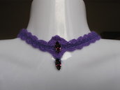 Collarino girocollo collana lana ametista viola cristalli uncinetto collier