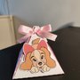 Piramide triangolino Lilli Lilly vagabondo cagnolina cane cuore tag segnaposto festa compleanno nascita battesimo 