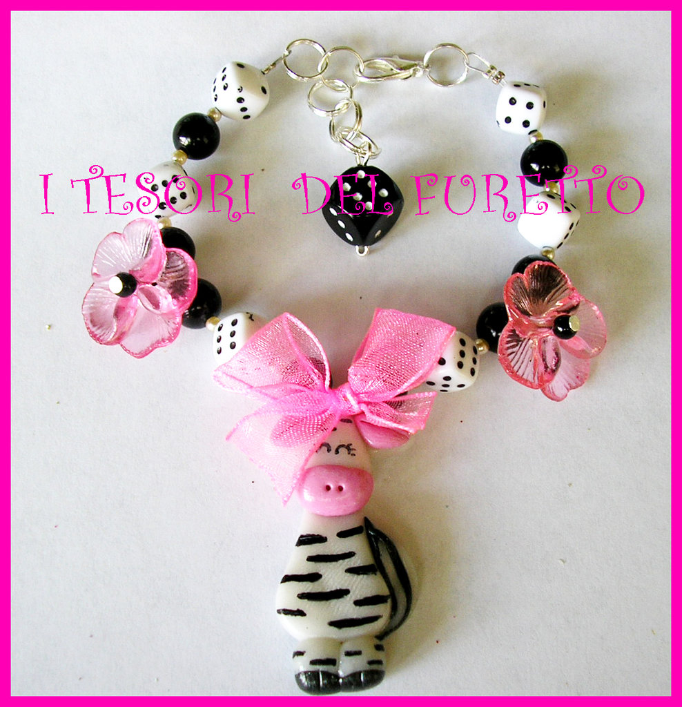 Bracciale In Pietra Zebra Rosa Con Ciondolo Cuore - Regalo Donna Con Scatola E Biglietto D'Auguri Ispiratore