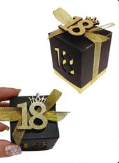Bomboniera compleanno 18 anni corona diciottesimo scatola dorata numero 18 legno confettata segnaposto 