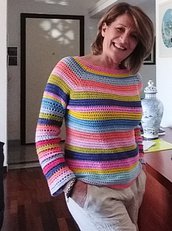 maglione a righe colorate da donna, maglione estivo in cotone, maglione estivo fatto a mano 