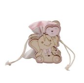 Bomboniera nascita elefantino bimba rosa legno sacchetto segnaposto battesimo 
