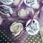 Segnaposto gessetti profumati fiori 3D con sacchetto organza lilla Comunione Matrimonio 