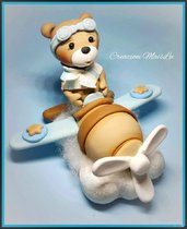 Cake Topper orsetto aviatore in porcellana fredda 