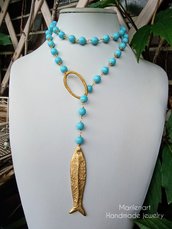 Collana saliscendi con perle di turchese ed elementi in zama 