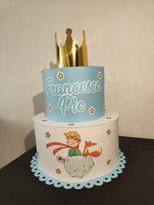 Torta finta cartoncino piccolo principe corona festa compleanno battesimo nascita 