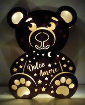 lampada orsetto legno regalo bimba bimbo handmade luce notturna laser decorazione stanzetta personalizzata