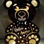 lampada orsetto legno regalo bimba bimbo handmade luce notturna laser decorazione stanzetta personalizzata