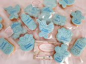 Biscotto nascita battesimo decorati con pasta di zucchero baby shower gender reveal personalizzati con nome 