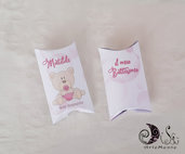 20 scatoline portaconfetti pillow box orsetto battesimo bimba personalizzabile