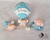 cake topper a tema angelo con angelo in mongolfiera set 3 pezzi personalizzabile con nome 