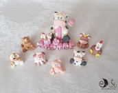 cake topper animali della fattoria mucca cavallo pecora gallo toro maiale cagnolino set personalizzabile