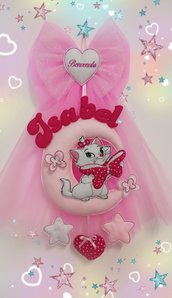 Fiocco nascita bimba in tulle con luna e gattina Minou 