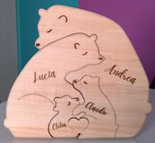 puzzle famiglia orsi legno incisione personalizzata san valentino regalo anniversario handmade laser