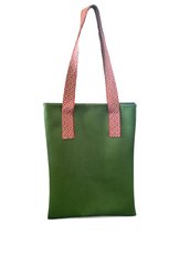 Borsa a spalla in ecopelle verde con manici rossi