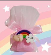 Bomboniera nascita arcobaleno bimba Compleanno Battesimo Piedini unicorno nuvola personalizzabile 